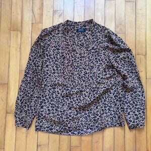 A.P.C. 100% Silk Leopard Print Popover Blouse 38